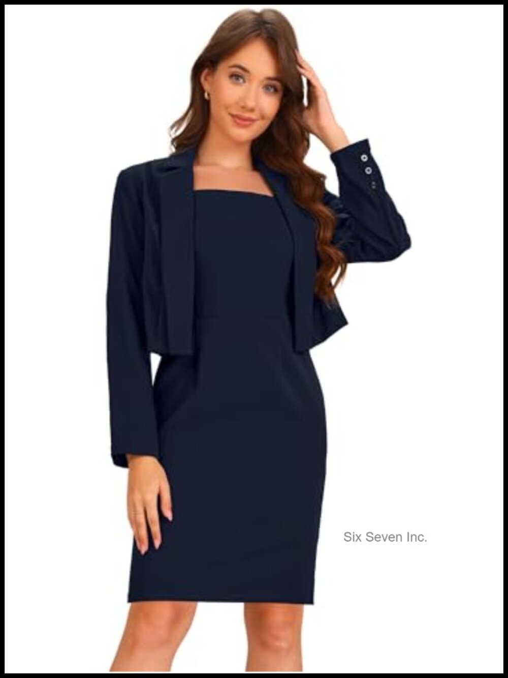 2 Piece Business Blazer and Mini Dress Suit Set Square Neck Slim Fit